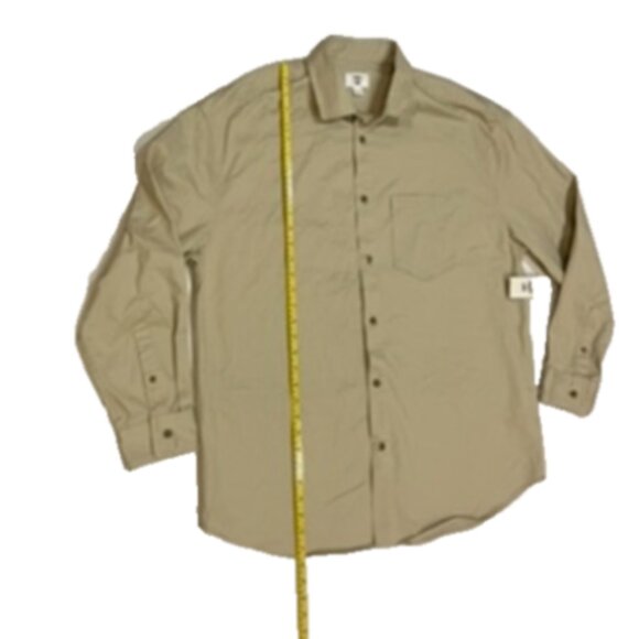 Mode of One Men's Relaxed-Fit Button-Down Twill Shirt Dark Ecru Size L - Picture 7 of 9